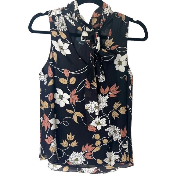 Anthropologie Maeve Floral Black Tie Neck Blouse - Picture 1 of 9